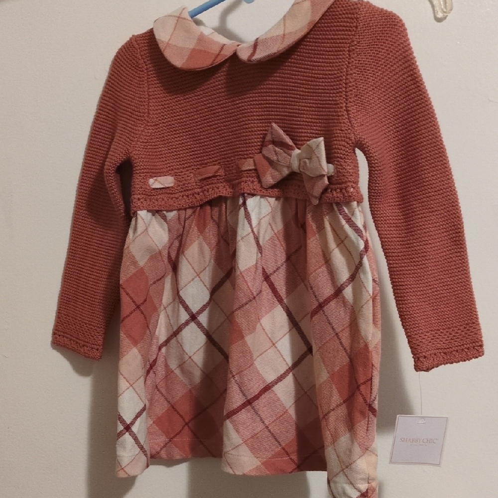 Shabby Chic 3 PC Adorable Pink Plaid Knit Dress/Leggings/Headband 18M